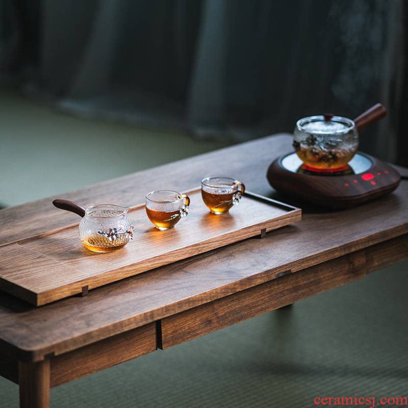 Heat resistant glass hammer real wood side set the public fair keller cup Japanese tea tin name plum points take tea accessories