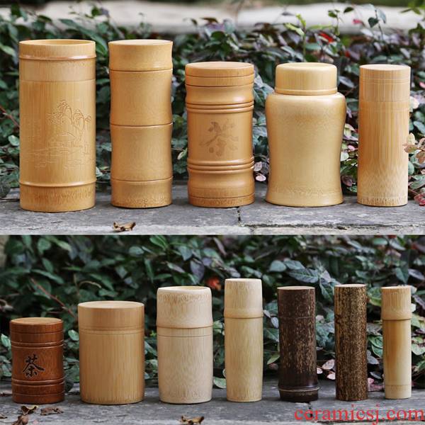 Caddy fixings wood real wood manual cylinder small storage box of bamboo and tea tea barrel large packaging bamboo cups