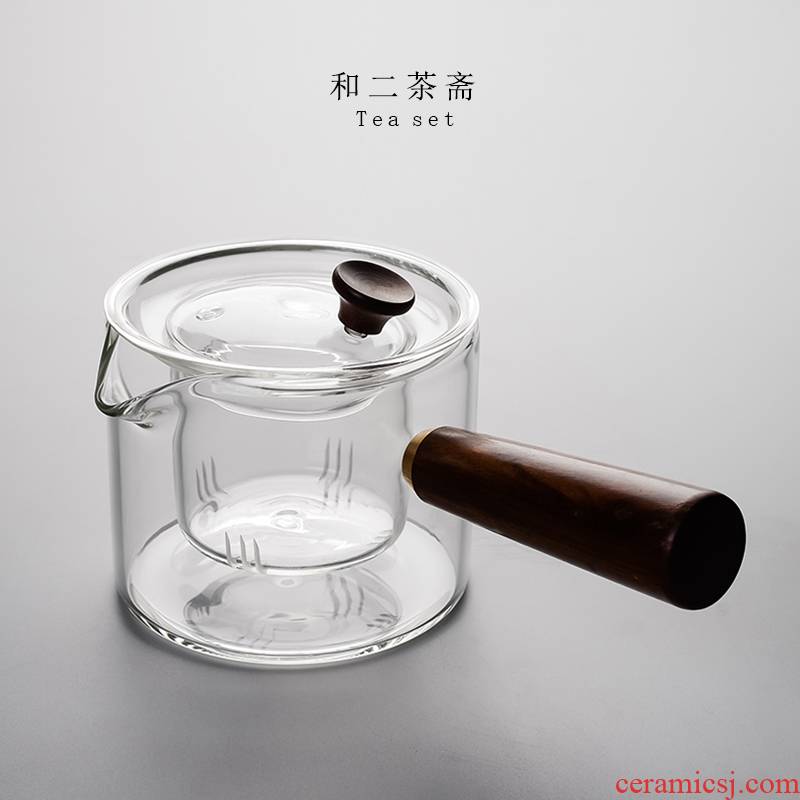 Cooking pot heat resistant high temperature resistant glass transparent solid wood tea pu - erh tea kungfu tea set filter teapot side handle
