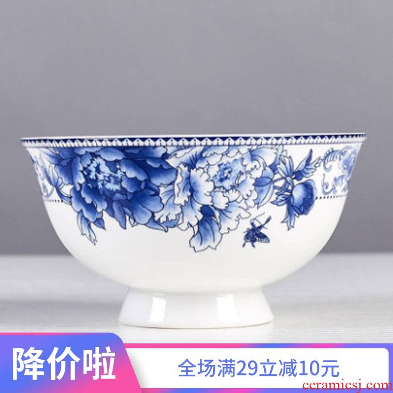 Jingdezhen rice ceramic bowl of soup bowl bowl individual dishes tall foot ipads porcelain tableware suit blue and white porcelain bowls of household