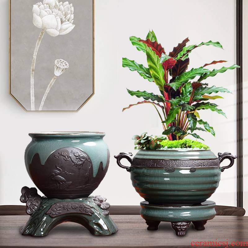 The elder brother of The ceramic up gardenia breathable restoring ancient incense asparagus in nine Chinese rose, creative large tray jasmine flower POTS