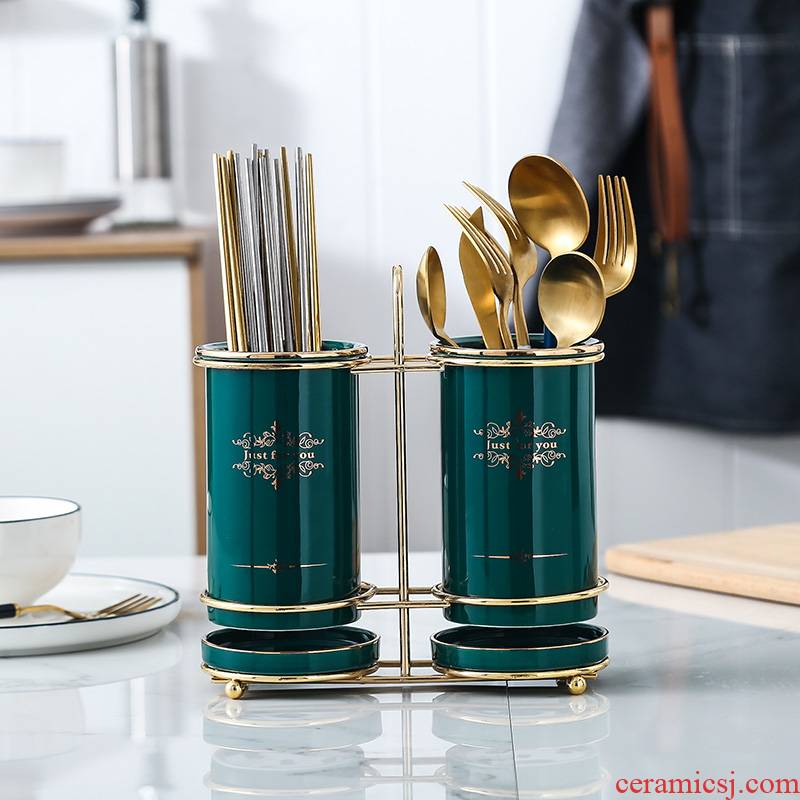 Nordic light tube creative key-2 luxury chopsticks cage household ceramics drop mouldproof equipped kitchen knife and fork spoon shelf gifts
