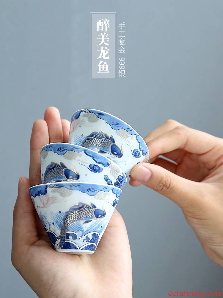 Auspicious dragon fish ceramic cups perfectly playable cup home of kung fu tea set sample tea cup single CPU use master cup by hand