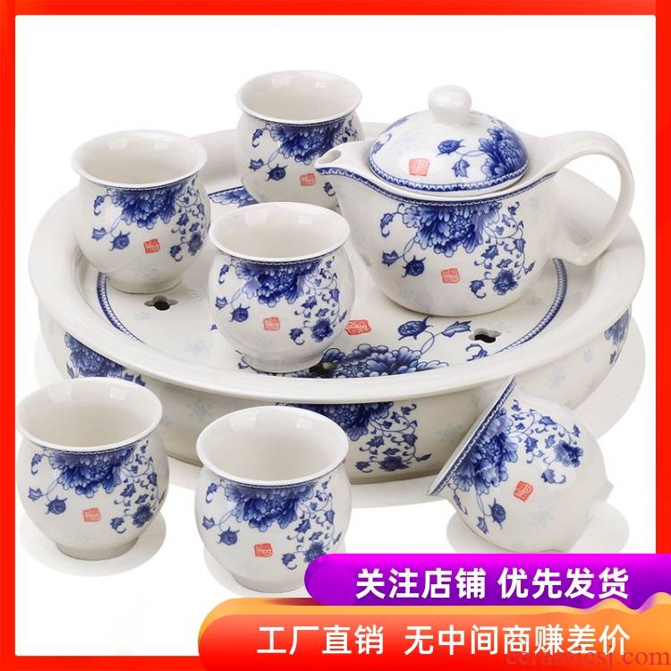 Jingdezhen ceramic tea tray was large storage consolidation set of household heat insulation double circular dry mercifully kung fu tea set