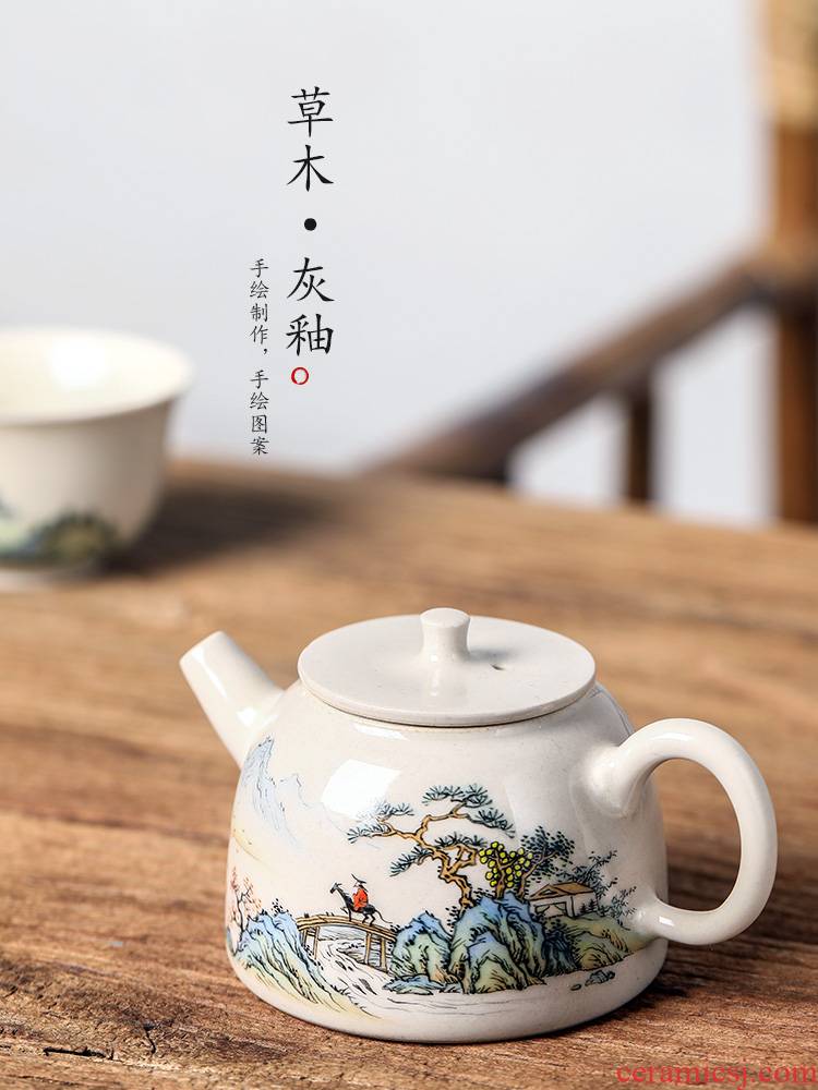Jingdezhen plant ash glaze high - end ceramic teapot hand - made scenery pure manual single pot of household small tea tea kettle