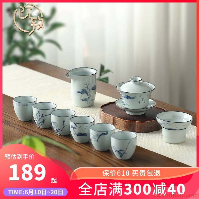 Ultimately responds to clay jingdezhen hand - made kung fu tea set tea set of small household ceramics tureen tea cups