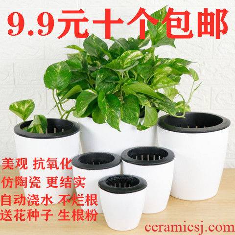 Thickening lazy automatic suction pot water ridging from other plastic imitation ceramic flower pot resin potted flower pot