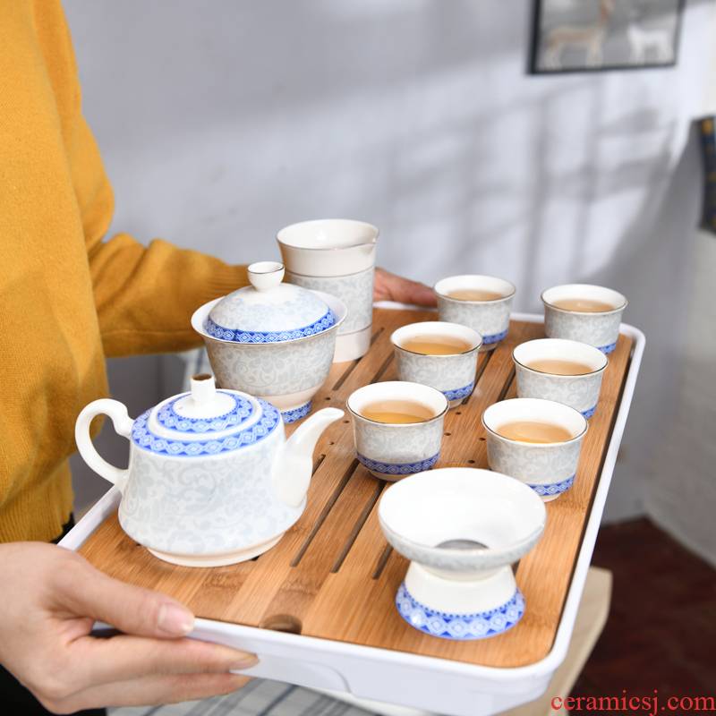 The flute kung fu tea set home a complete set of tea cups tea tray teapot small set of simple modern office to receive a visitor