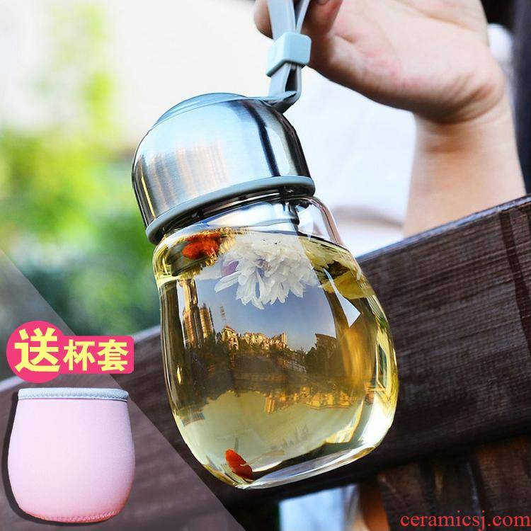 Glass female south Korean fresh portable lovely Glass cup student summer super red pot - bellied of mercifully tea filter