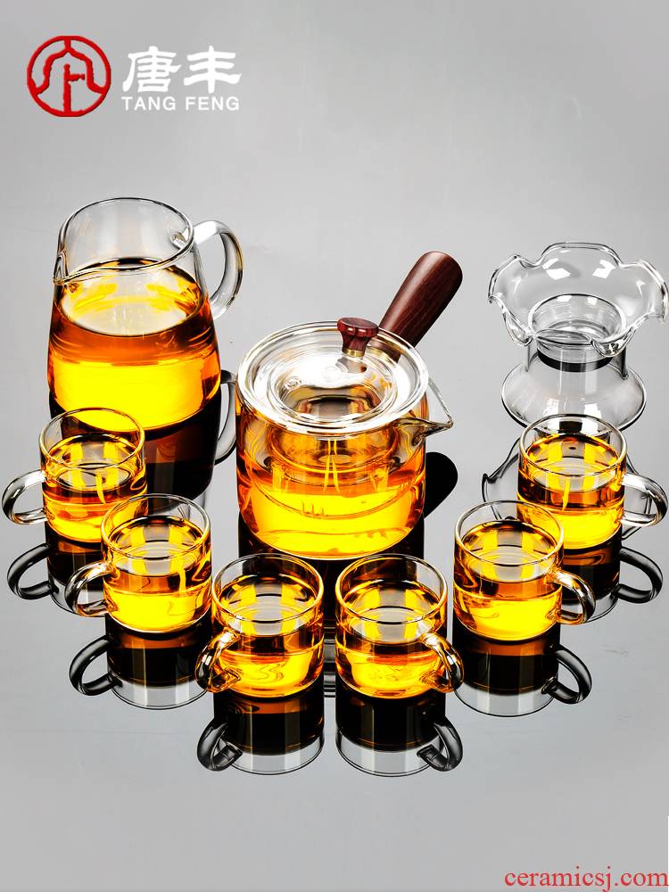Tang Feng glass tea set suit household kung fu tea cups transparent high temperature resistant black tea teapot three type of kettle
