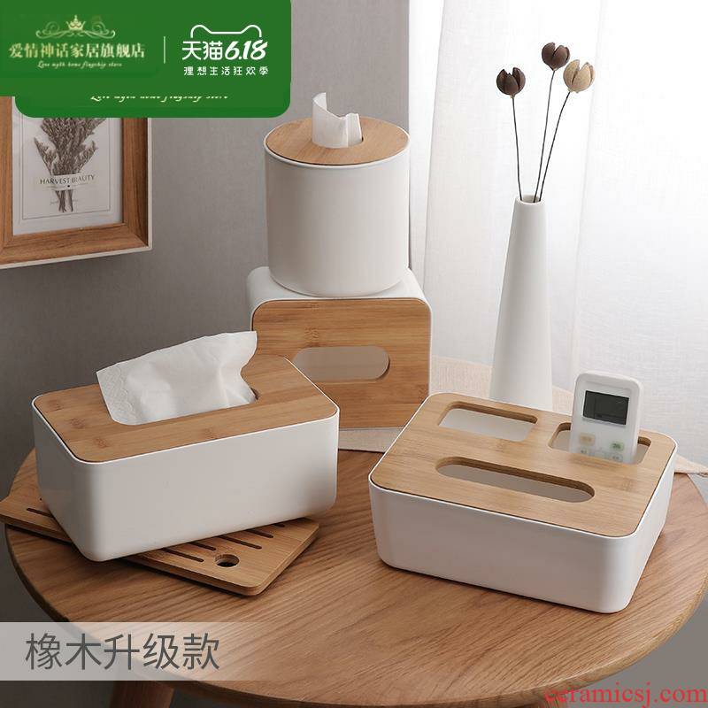 Vehicle wood smoke box ins creative girl wind round of new Chinese style household, lovely toilet wooden tea table