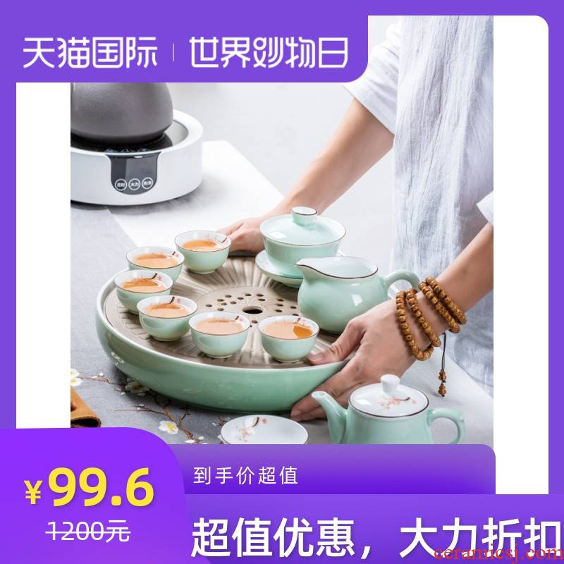 Chaoshan kungfu tea set suit small household set of jingdezhen tea tray lid bowl of a complete set of ceramic tea cups