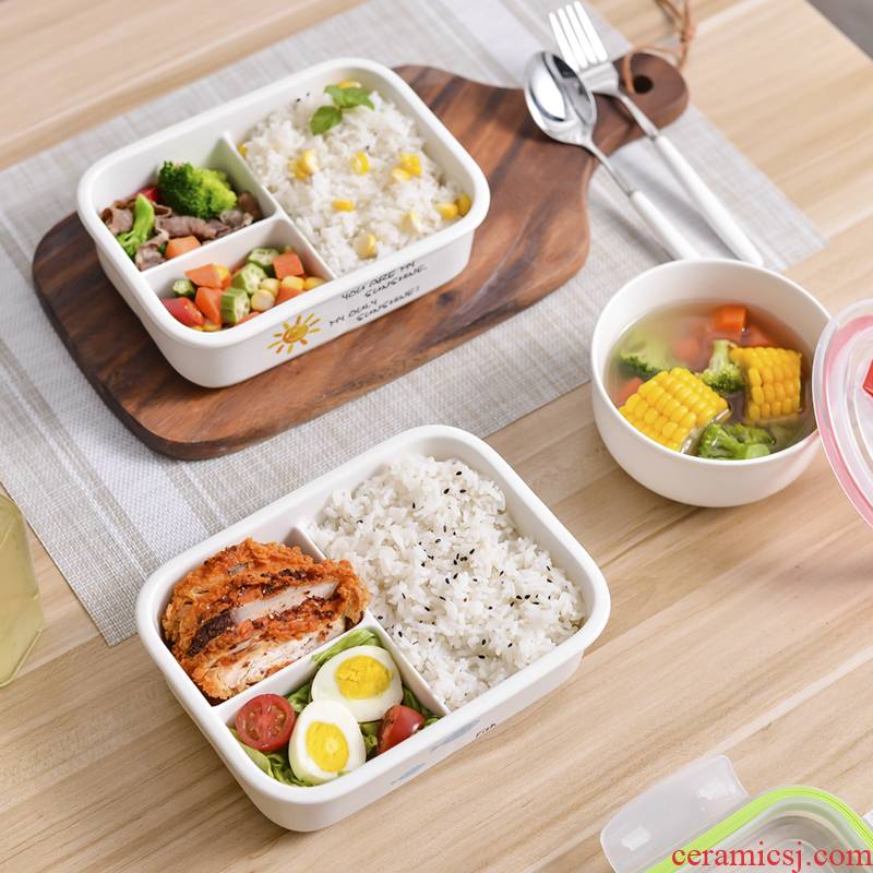 Ceramic three lunch box cover preservation seal lunch box microwave dedicated all around lunch box