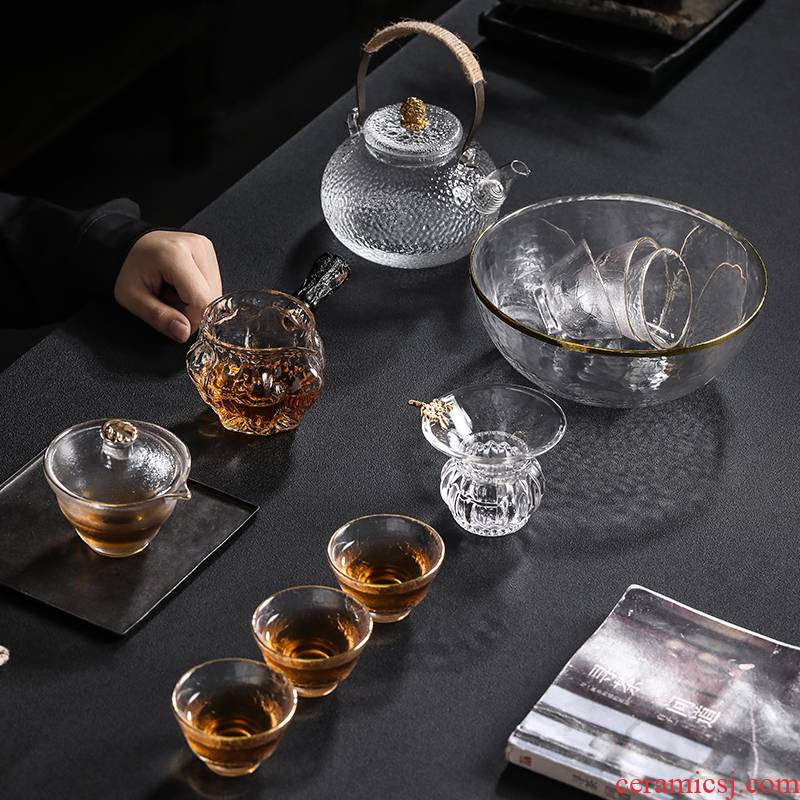 Transparent glass kung fu tea sets, small household contracted modern high temperature resistant fair teapot teacup tea Japanese