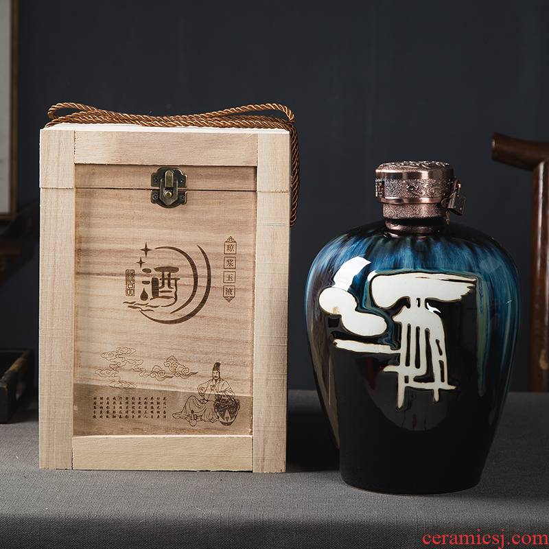 Art of jingdezhen ceramic up temperature bottle 5 jins of the packed with wooden box with the lock home wine mercifully jars