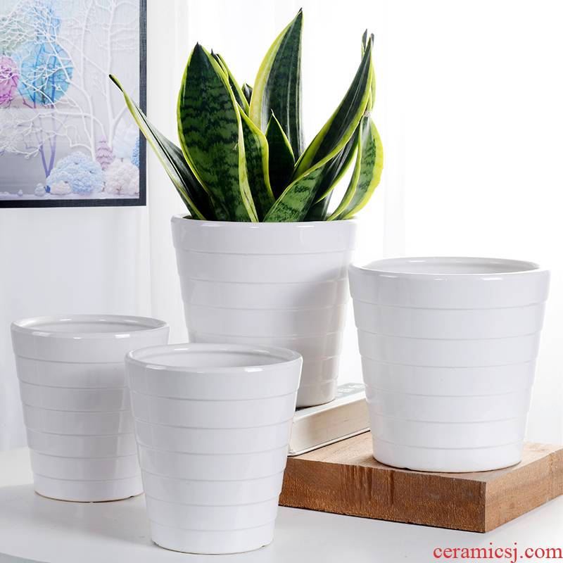 Combined with the special offer a clearance large money plant flower pot inside and outside flowerpot ceramics contracted white thread breathable root
