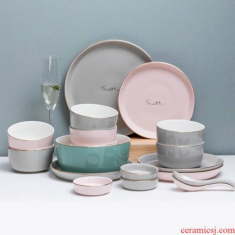 Hk xin rui Nordic up phnom penh dish suits for home dishes chopsticks combination of jingdezhen ceramic tableware