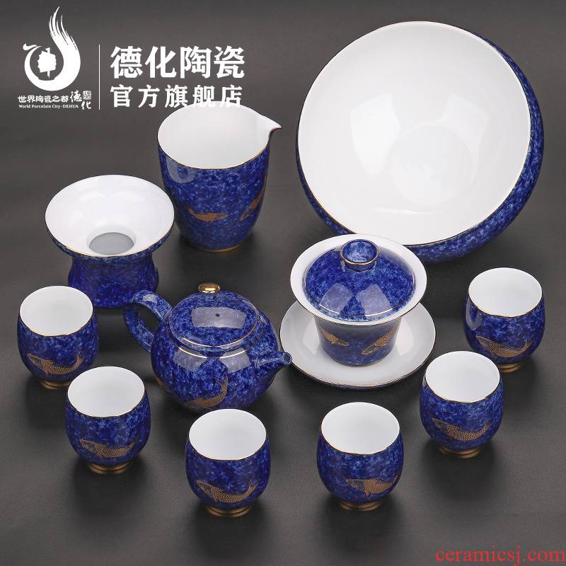 Koi household custom tea sets tea gift box brocade carp ceramic tea sets kung fu tea set ideas