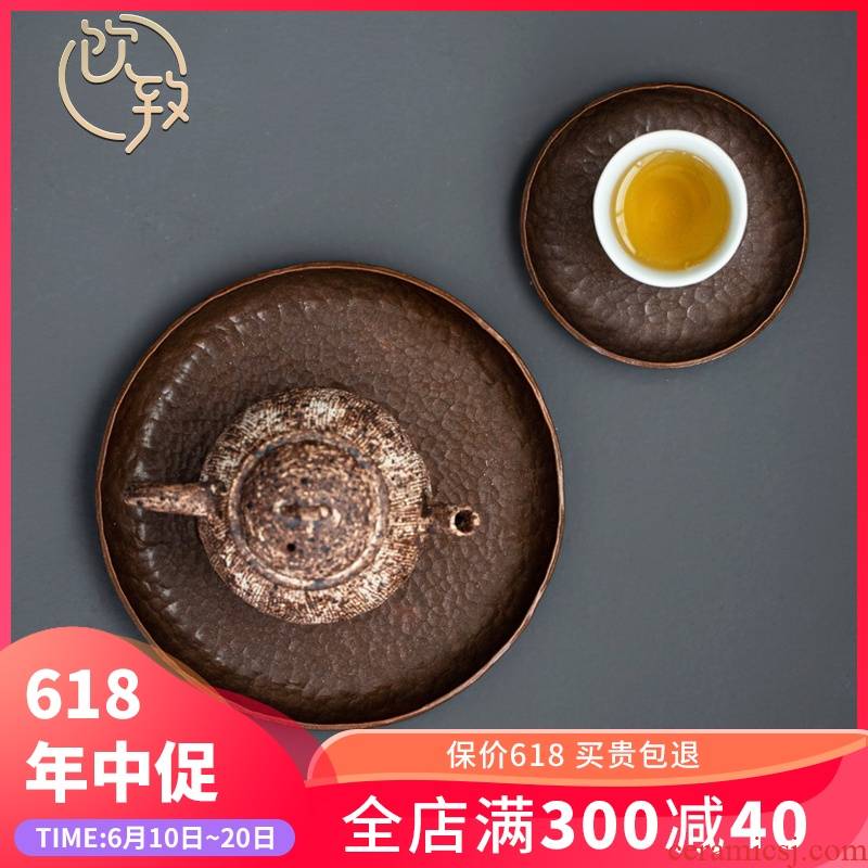 Ultimately responds pure manual all round copper pot bearing work blister copper plate hammer tea tray saucer Japanese tea pot