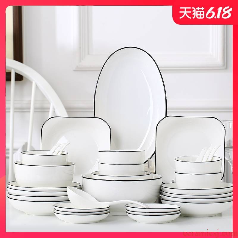 46 a Garland Nordic contracted household dishes suit creative practical tableware ceramic bowl dish combination 10 people