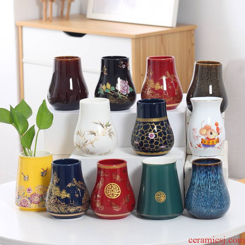 Lucky bamboo orchid ceramic vase without water raise grass cooper Kong Hua flowerpot in hydroponic money plant vase desktop furnishing articles