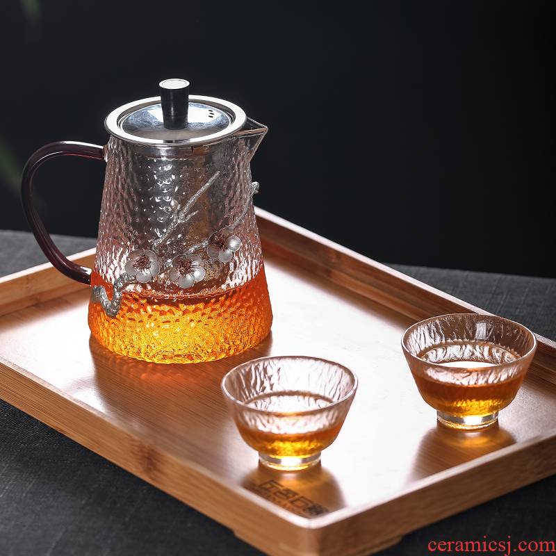Name Plum blossom put hammer with tin glass tea is high temperature resistant stainless steel filter to thicken the teapot tea set