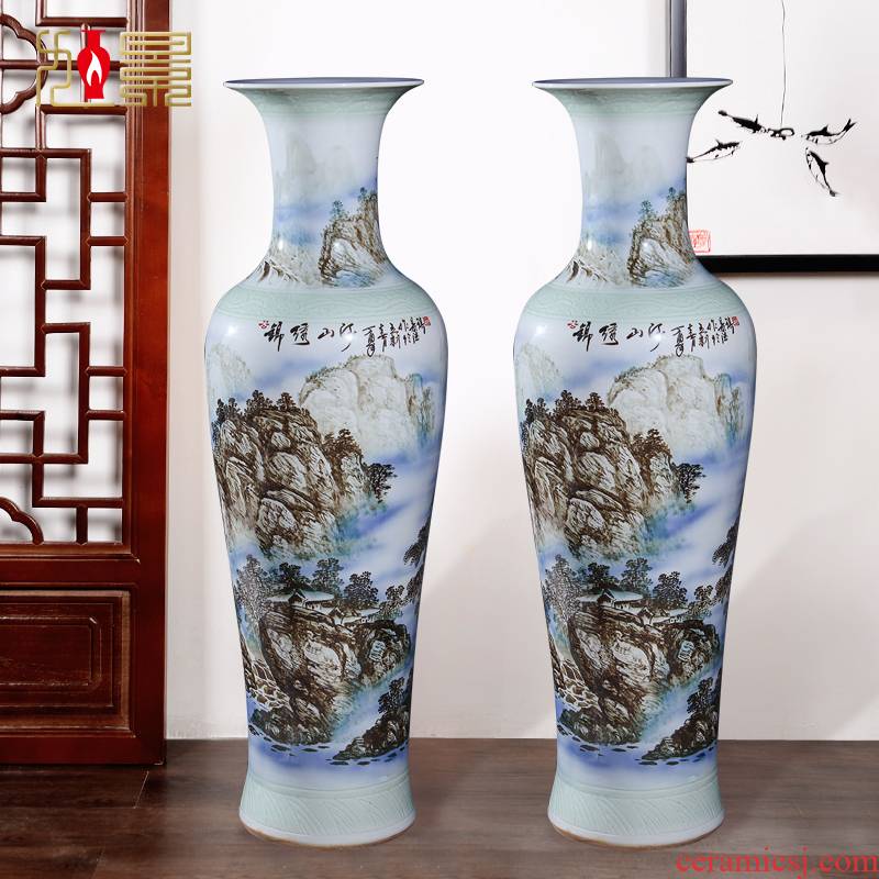Jingdezhen hand - made scenery ceramics landing big vase decoration to the hotel living room TV ark place flower arrangement