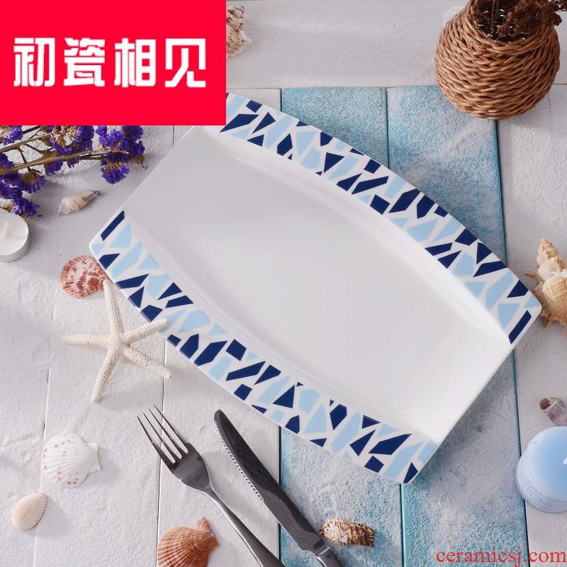 Porcelain meet each other at the beginning of the Mediterranean amorous feelings of simple ipads China deeply fish dish rectangular large steamed dishes microwave ceramic plate