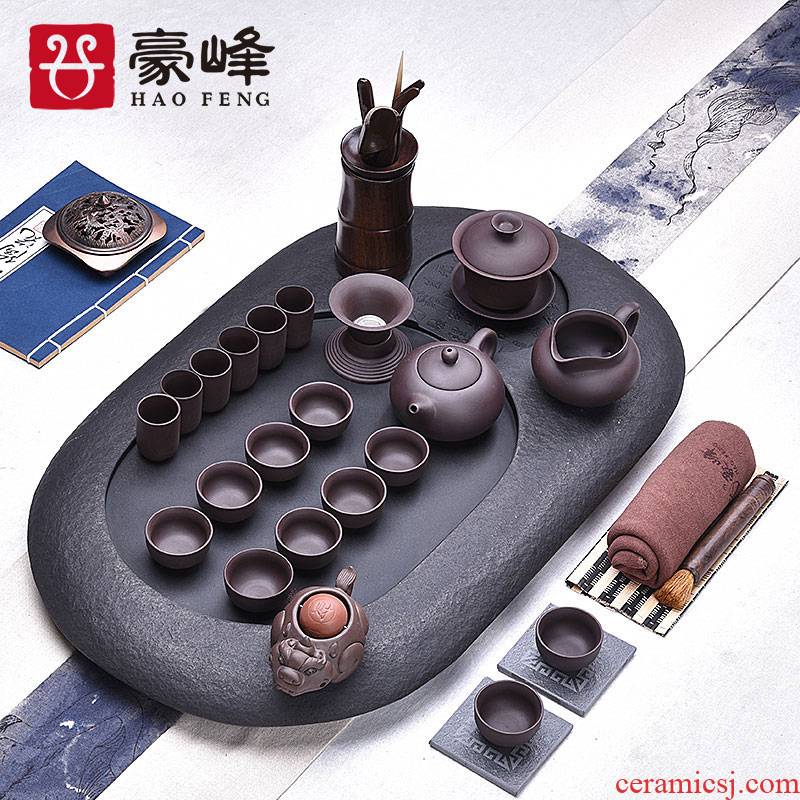 HaoFeng sharply stone tea tray tea saucer set a complete set of kung fu tea black stone, stone, stone