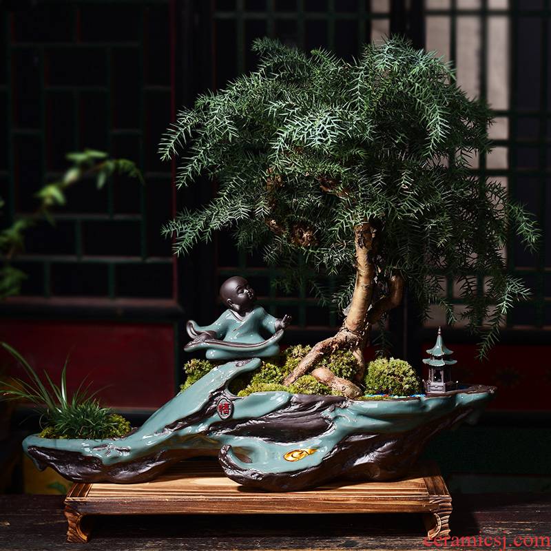 New Chinese style household oversized desktop green plant pot basin, and combination of creative move ceramic zen potted flower pot