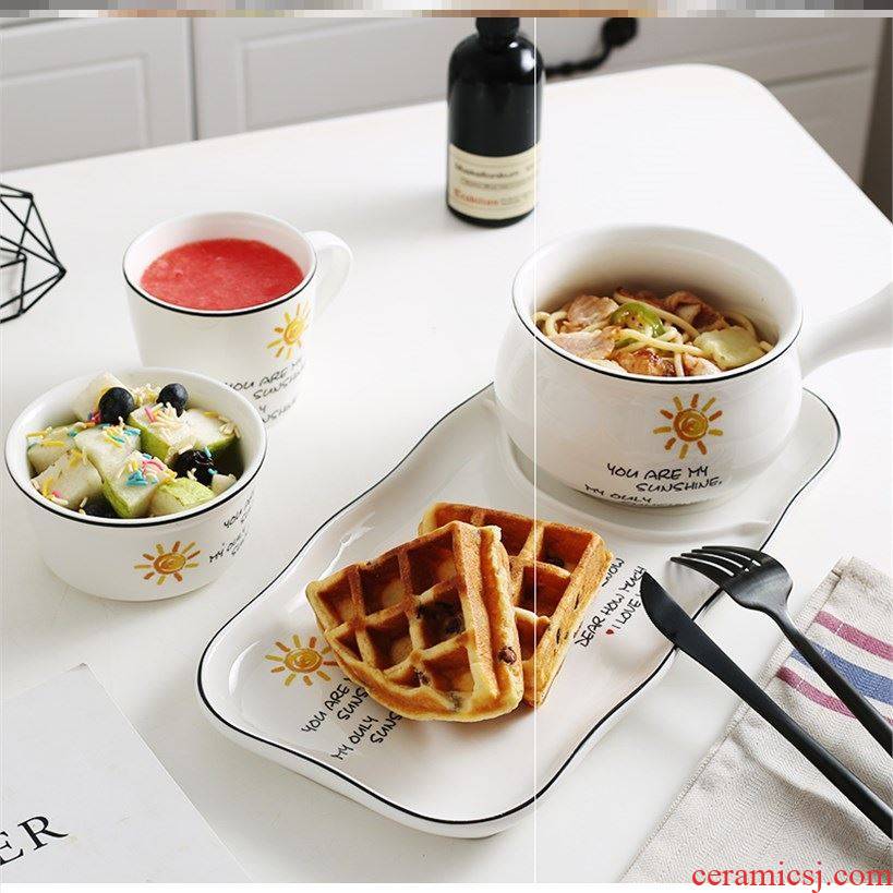 The Nordic breakfast dishes suit combination with handle bowl of breakfast table suit The irregular hot breakfast tray