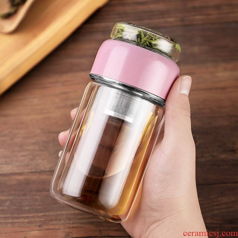 Small capacity double tea separation, high temperature resistant glass tea cup he question; Male and female portable small mini small cup