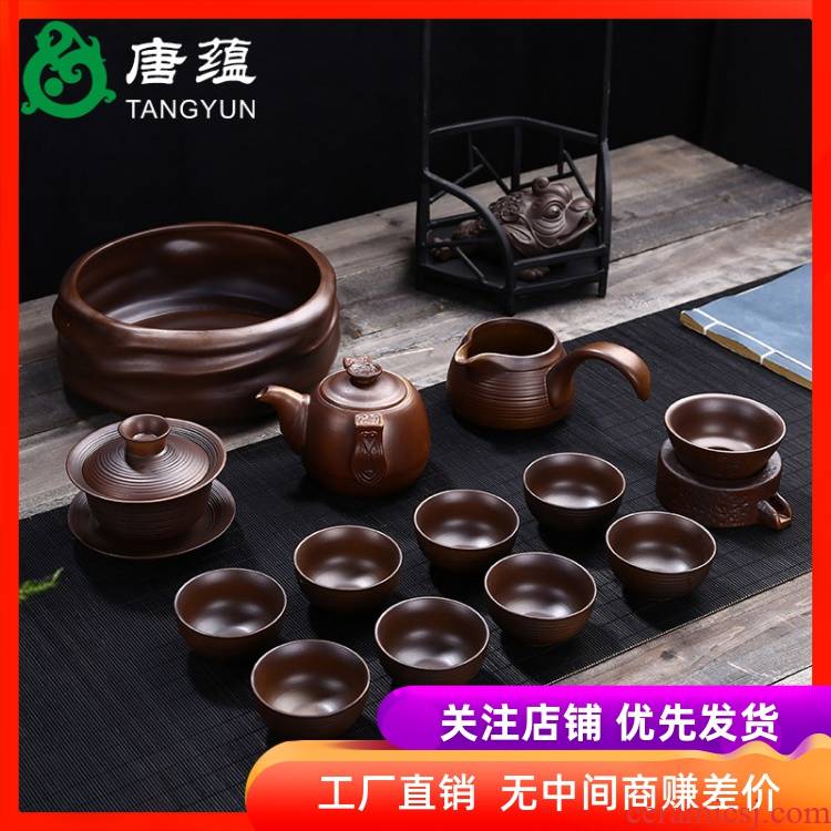 Undressed ore violet arenaceous kung fu tea sets firewood ceramic tea cup lid bowl sitting room of a complete set of the home office