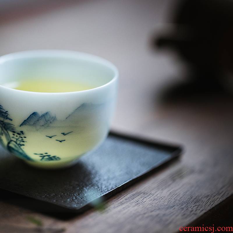 Vegetation school hand under the glaze color white porcelain cup sample tea cup, small cup master cup ceramic kung fu tea cup bowl