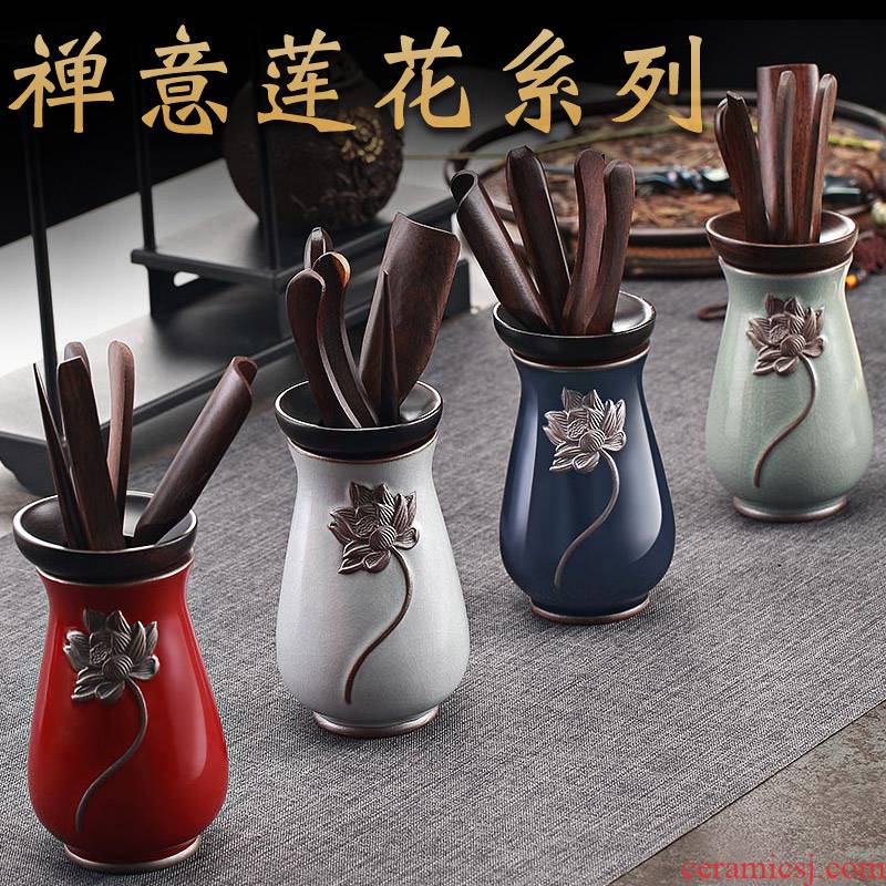 Morning high ebony kung fu tea tea six gentleman 's pure copper fittings brush pot clip set tea zen