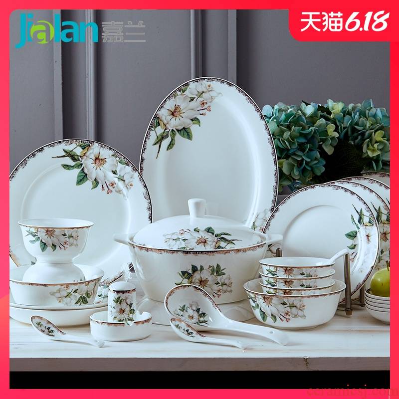 Garland of household ceramic dishes suit rice bowls of tangshan ipads porcelain tableware suit rainbow such as bowl bowl of soup can customize