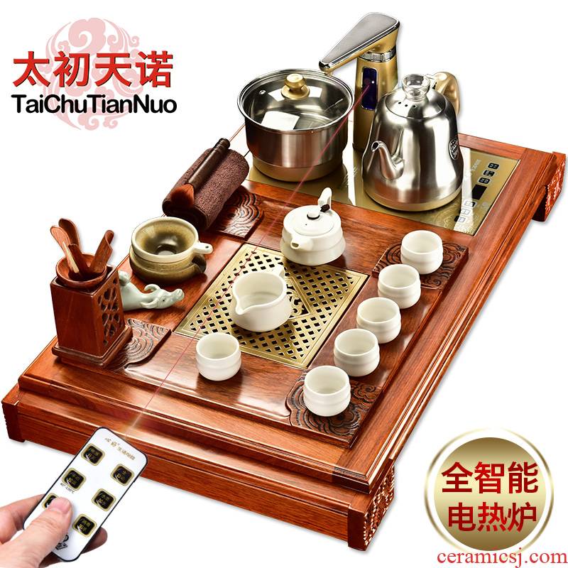 The beginning day, a whole set of violet arenaceous kung fu tea set office with a family spend pear wood tea tray automatic furnace