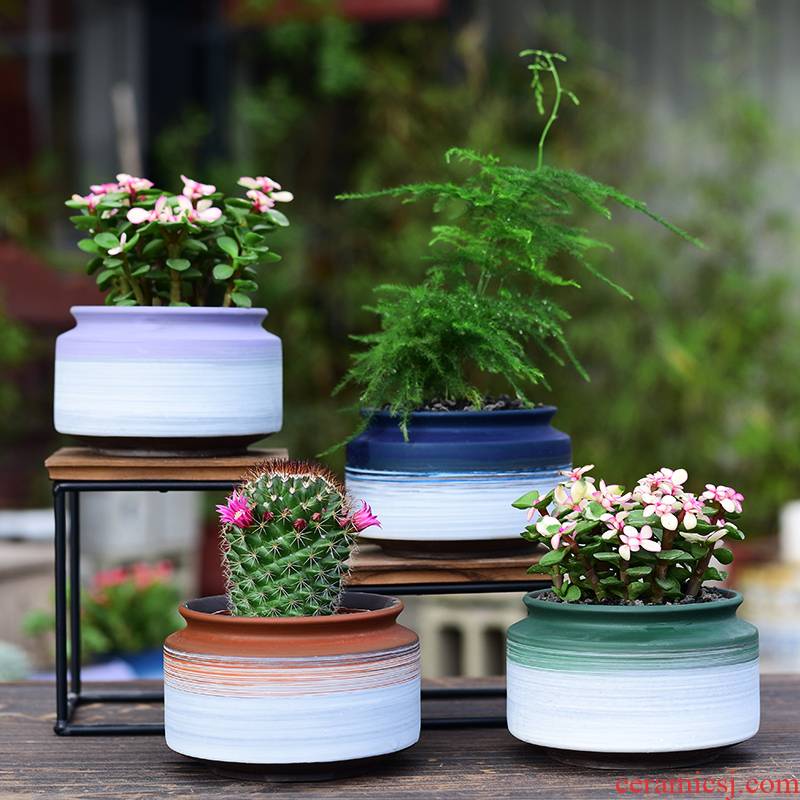 Ceramic contracted household flower pot in basin of celestial being creative office, green plant, fleshy meat meat plant purple sand flowerpot