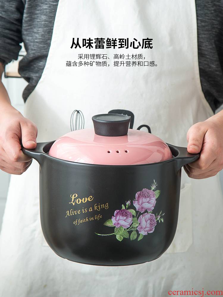 Casseroles, high temperature resistant crock soup pot small ceramic casserole pot soup pot stew flame household gas soup rice soup
