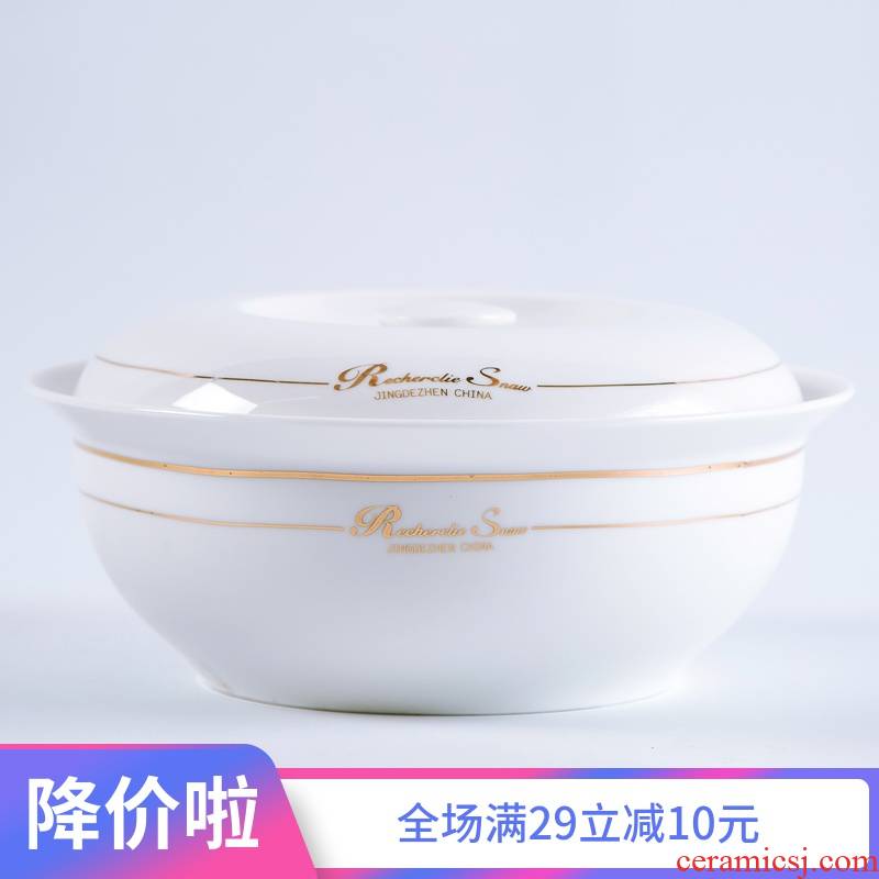 Jingdezhen 9 inches pot round belt to cover large soup bowl European household ipads porcelain bowl of soup bowl large saucepan