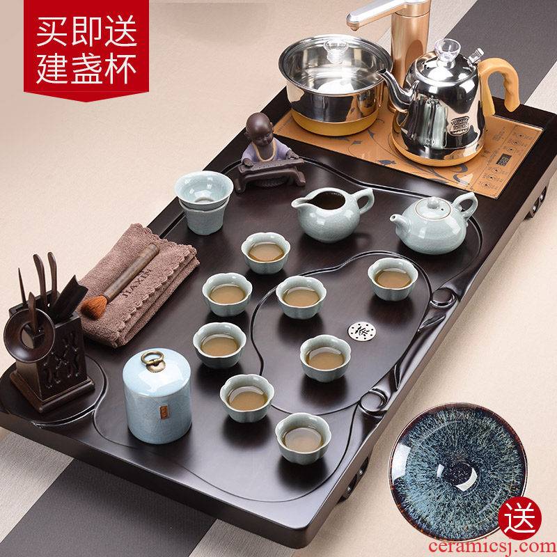 Four unity JiaXin ebony wood, automatic boiling water tea tray was violet arenaceous household kung fu tea set