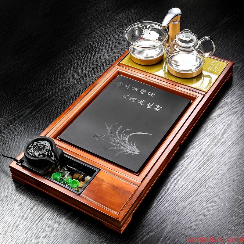 Hong bo acura solid wood tea tray was kung fu tea set with the home office water drainage of a complete set of automatic integration