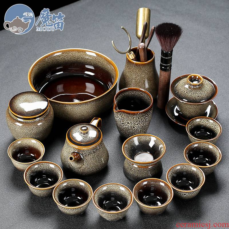 Flute TuHao built one variable household kung fu tea cup set jinzhan lid to use office with tea