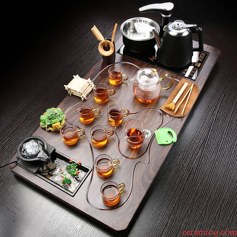 T home sitting room of a complete set of integrated automatic water solid wood tea tray was purple sand tea set kung fu tea cups