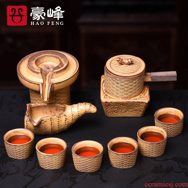 HaoFeng coarse pottery and porcelain of a complete set of kung fu tea set suit creative retro lazy hot cup teapot