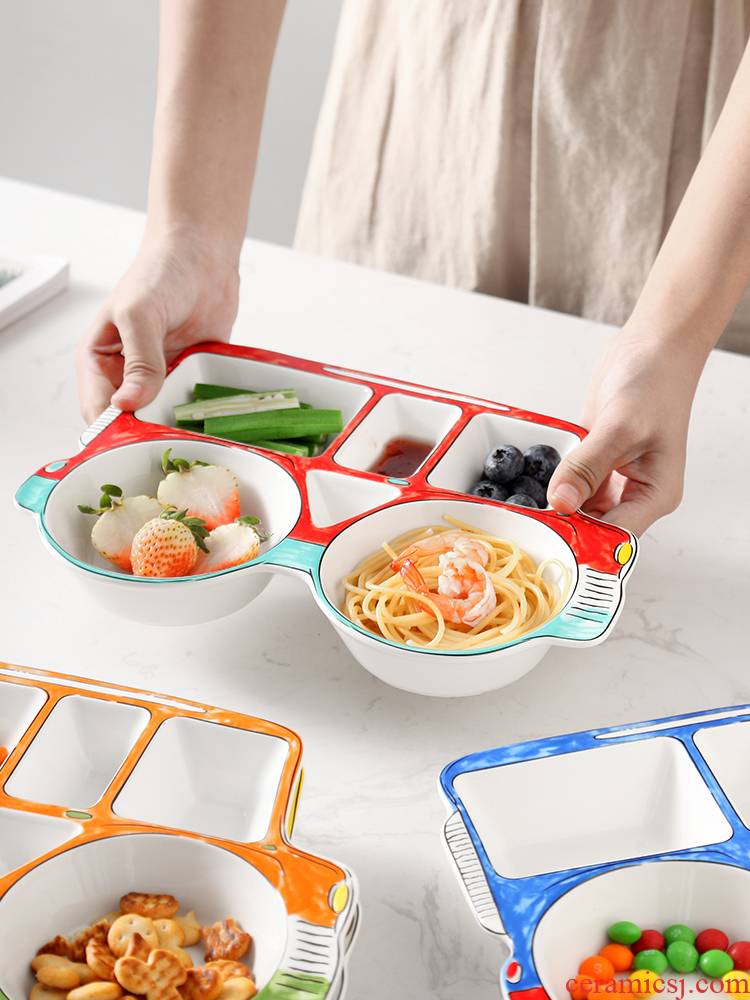 Ceramic tableware creative express cartoon car children baby plate frame breakfast tray was home snacks fruit bowl
