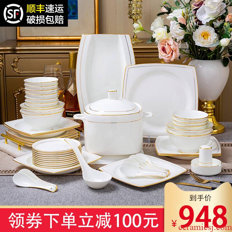 The dishes suit household jingdezhen high - class European - style ipads porcelain tableware suit 60 head porcelain bowl chopsticks dishes combination
