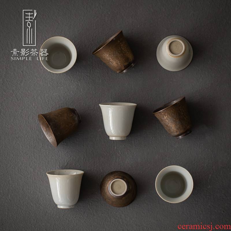 Plain film Japanese coarse pottery teacup masters cup single glass ceramic sample tea cup creative manual small gold cup bowl of restoring ancient ways