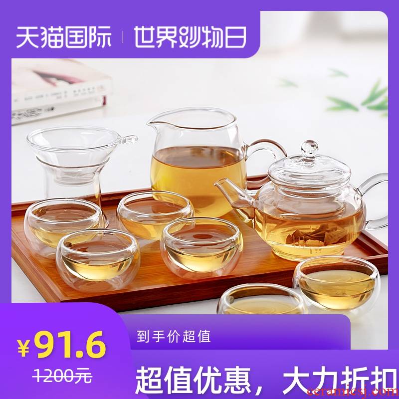 Heat resistant high temperature kung fu tea set glass teapot teapot filtering of a complete set of red tea tea cup