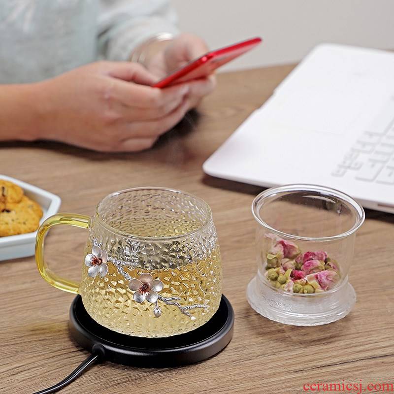 The cup with cover glass flower tea cups to separate office appliance with The female creative name plum heat - resistant glass cups